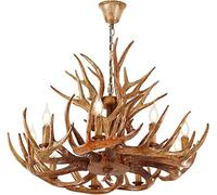 Lustre rétro en bois de cerf 9 lumières, plafonnier rustique en bois de cerf, lampe pendante en corne de cerf vintage, pour la maison, le magasin, le bar, le café (9 bras de lampe + 6 bras)