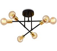 Lustre Rétro en Métal Sputnik Semi-encastré Industriel Plafonnier E27 Moderne Noir 6 Lumières Placage Laiton Plafonnier pour le salon Chambre à coucher