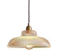 Lustre rétro en Verre Transparent avec Finition en Laiton brossé, Suspension en cuivre pour Salon, éclairage de Salle à Manger à Hauteur réglable