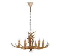 Lustre rétro marron antique à 6 têtes de cerf en corne de cerf pour salon, salle à manger, cuisine, chambre à coucher, entrée