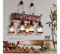 Lustre Rétro Vintage Lampes Suspendues En Bois E27 Lampe Suspendue Antique Industrie Plafonnier Créatif Fer Abat-Jour Éclairage De Plafond Pour Loft Salon Bar Café Décoration 6 Têtes Plafonnier