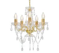 Lustre Rond Doré 5 Lampes E14 Avec Perles Cristal Acrylique Doré