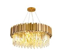 Lustre Rond en Cristal de Luxe,Plafonnier Cristal Doré,Conception Suspendue, Câble de Suspension Réglable,Idéal pour Le Salon,la Salle à Manger et la Chambre à Coucher(Size:60x35cm)