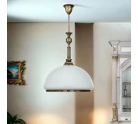 Lustre Rond Jugendstil Ø40Cm En Laiton Antique Blanc Pour Table À Manger Cuisine