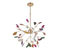 Lustre Rond Sputnik en Agate Firefly, plafonnier de Luxe doré G4, Suspension Nordique en Pierre d'agate Bleue à 16 lumières pour Chambre de Fille, Salon ou Chambre à Coucher - Doré