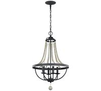 Lustre Rustique Ø 43,5 Cm Métal Bois Gris Antique 4x E14 Lampe Suspendue