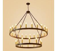 Lustre Rustique en Forme de Roue de Chariot de 48 po avec 36 lumières, luminaire de Style Industriel pour Salle à Manger, Cuisine et Salon, Conception à 2 Niveaux pour Une pièce de déclarati