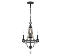 Lustre Rustique Gris Ø 37,5 Cm 3X E14 Métal Bois Lampe Suspendue Salon