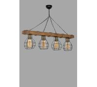 Lustre rustique industriel - Corps en bois - Finition vintage - Longueur : 85 cm - Hauteur : 70 cm - Réglable - Culot E27 - Maximum 40 W - Parfait pour les maisons de campagne
