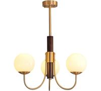Lustre satellite artificiel doré du milieu du siècle, lustre de restaurant moderne, lampe en bois massif en laiton brossé, plafonnier semi-encastré de chambre à coucher et ballon à écran en verre de
