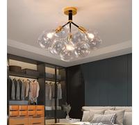 Lustre Semi-encastré à 12 Globes en Verre Transparent Noir, Style Milieu du siècle Moderne, idéal pour Une Salle à Manger, Un Salon, Une Cuisine, Un îlot de Ferme ou Un Hall d'entrée.