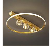 Lustre Semi-Encastré Pour Chambre À Coucher, Rond Et Doré, Luminaire Décoratif En Cristal Et Cuivre de Haute Qualité, Idéal Pour Une Chambre À Coucher (2 Lampes)./Or/3Alights