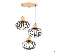 Lustre - SMOTOP - 3 têtes E27 - Cage métal et bois noir Ø22,5 cm - Style vintage rétro