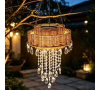 Lustre solaire à suspendre avec pendentifs en pierre précieuse de 75,84 cm - Lanterne d'extérieur à lumière chaude - Décoration bohème pour jardin et terrasse