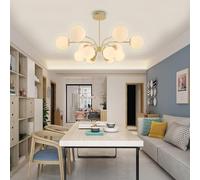 Lustre Spoutnik à 12 Lumières, Luminaire Suspendu Moderne avec Abat-Jour Globe en Verre Blanc Opale De 15 Cm pour Hauteur De Plafond Plate Et Inclinée, Réglable pour Cuisine, Yellow