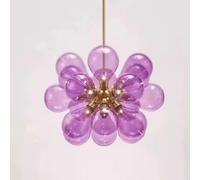 Lustre Spoutnik à 18 lumières, Design créatif, Style Mid-Century, en Verre Laiteux, à Bulles, Fixation au Plafond, Boule dorée et Bleue, luminaire Suspendu pour Salle à Manger, Cuisine, Salon (Rose)