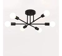Lustre Spoutnik à 6 lumières, éclairage Suspendu Industriel Semi-encastré pour Cuisine, Salle à Manger, Salon, plafonnier Moderne du Milieu du siècle, Noir. 70x20cm HGCHH