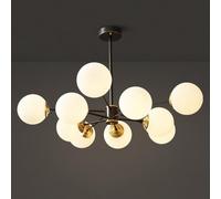 Lustre Spoutnik moderne à 12 lumières du milieu du siècle, plafonnier Spoutnik en laiton brossé noir, luminaires suspendus vintage en verre de lait pour salle à manger, salon, cuisine, îlot de bain/6