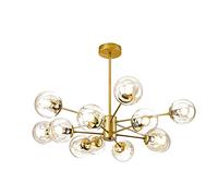 Lustre Sputnik Moderne, Style Industriel, Avec Sphères En Verre Et Douilles E27, Idéal Pour La Cuisine Et La Salle À Manger. Finition Dorée. 12 Têtes.