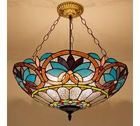 Lustre Style Tiffany Ø50cm, Suspension Vintage En Vitrail, Plafonnier LED E27 Réglable En Hauteur Pour Salon, Chambre À Coucher, Salle À Manger (5 Ampoules),A