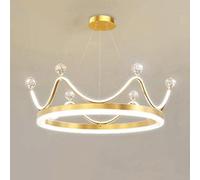 Lustre Suspendu Doré, Suspension En Métal Avec Anneau Et Boule de Cristal, Éclairage Led Moderne 42 W Pour Chambre D'Enfant, Plafonnier Nordique Épuré, Intensité Variable, Lumière Tricolore/Atténuatio