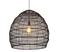 Lustre Suspendu en Rotin Fait Main - Abat-Jour Panier Rétro Créatif pour Salle à Manger(Noir,25cm)