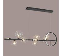 Lustre Suspendu en Verre Transparent avec Anneau LED, Luminaire Suspendu Linéaire pour îlot De Cuisine, Luminaire Suspendu à Plusieurs Têtes, Réglable, Idéal pour Le, Black, 10-Head