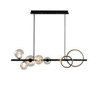 Lustre Suspendu Globe Noir à 5 lumières avec lumière LED Blanc Froid pour Chambre à Coucher, Salon, Couloir, luminaire Suspendu linéaire réglable avec Abat-Jour Gris fumé