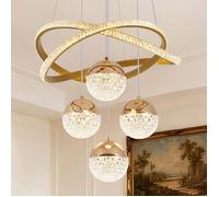 Lustre suspendu LED 48W 3 couleurs - Luminaire moderne dore pour salon, salle a manger, chambre - Design contemporain