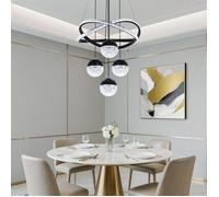 Lustre suspendu LED 48W 3 couleurs - Luminaire moderne noir pour salon, salle a manger, chambre - Design contemporain