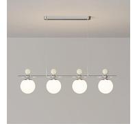 Lustre Suspendu Linéaire À 4 Lumières - Éclairage Réglable En Verre Opalin Chromé Pour Salle À Manger, Îlot de Cuisine Et Espaces de Vie (Base Rouge)/Base de Lait