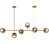 Lustre Suspendu linéaire à 6 lumières en Verre ambré bullé, Style Industriel Vintage, idéal pour la Salle à Manger ou comme plafonnier.