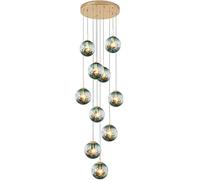 Lustre Suspendu Lumières D'escalier,10 Boules De Verre Lustre D'escalier Longue Suspension Duplex Bâtiment Grand Lustre Salon Villa Lampe D'escalier Creuse 40X220Cm,I Star of Light