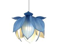 Lustre Suspendu Moderne en Forme de Fleur de Lotus avec Abat-Jour en Tissu, Lampe de Plafond élégante de Salle à Manger à Motif Floral Bleu avec Cordon réglable, Lampes suspendues