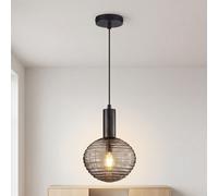 Lustre Suspendu Pour Table À Manger Verre Fumé Gris Ø18 Cm E27 Métal Noir