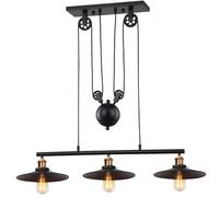 Lustre Suspension 3 Lampes Industrielle Plafonnier Rétro avec Poulie en Métal Luminaire Suspension Intérieur Lampe de Plafond Réglable Ø 26cm pour Restaurant Salon Chambre