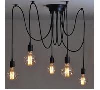 Lustre suspension - AXHUP - 5 têtes Vintage LOFT - Noir - E27 - Câbles ajustables 1,5 m