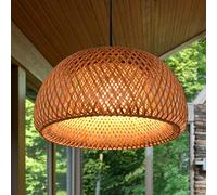 Lustre Suspension Country Style Rétro Lampe Suspendue Ronde En Rotin Tissé À La Main En Bambou Abat Salon Chambre Hauteur Réglable Lampe De Plafond Lampe De Salle À Manger Plafond,38cm