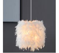 Lustre Suspension en Plumes Blanche 23cm, Abat-jour Rétractiles Luminaire Plafonnier pour Chambre de l'enfant, Salon, Décor