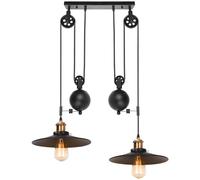 Lustre Suspension Industrielle Plafonnier Rétro avec Poulie en Métal Luminaire Suspension Intérieur Lampe de Plafond Réglable Ø 26cm pour Restaurant Salon Chambre
