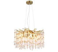 Lustre suspension lampe suspendue cristaux de verre doré ambre clair H 120 cm