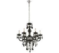 Lustre suspension métal chambre chrome lustre suspension 5 flammes chrome, décor acrylique noir, 6x E14, PxH 57x166 cm
