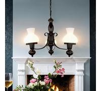 Lustre Suspension Rustique Marron Blanc Verre Métal Bois Ø 50 Cm E27