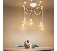 Lustre suspension - SMOTOP - 5 têtes E27 - Blanc métal - Câble ajustable 150 cm