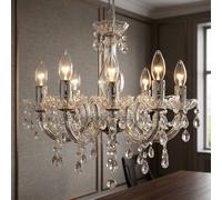 Lustre Suspension Verre Cristal Chrome Transparent 5 Lumières E14