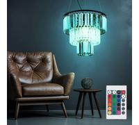 Lustre Suspensions en Cristal RGB LED Télécommande Intensité Variable Glas Fumée