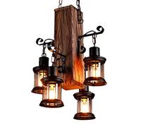 Lustre Vintage E27 Pendentif Lumières Industriel Vintage Lampe Suspendue Bois Noir Fer Verre Abat-Jour Réglable Hauteur Suspension Éclairage Loft Intérieur Restaurant Salon Bar Café Décoration,E