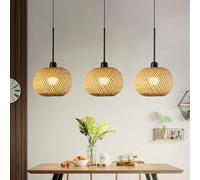 Lustre Vintage En Bambou Et Rotin Lustre Lumière Industriel E27 Pendante Naturel Tressé À La Main Suspension De Plafond Réglable En Hauteur Chandeliers De Salon D'étude De Salle À Manger Suspension