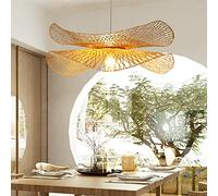 Lustre Vintage En Bambou Tissé À La Main Rétro Hauteur Réglable Fil De Bambou Naturel Style Pastoral Lampe De Salon Pendentif Lampe Plafonnier Pour Restaurant Café Luminaires,75cm