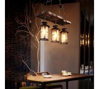 Lustre vintage en bois de style industriel pour table à manger, cuisine, îlot, bar, restaurant, fabriqué à la main, plafonnier à l'ancienne (taille : F 3 lampes)